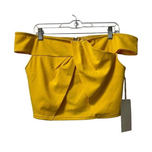 Alythea Yellow Cropped Women Bohemian Cotton Blend Top Size Large Party Sexy NWT - Picture 1 of 11